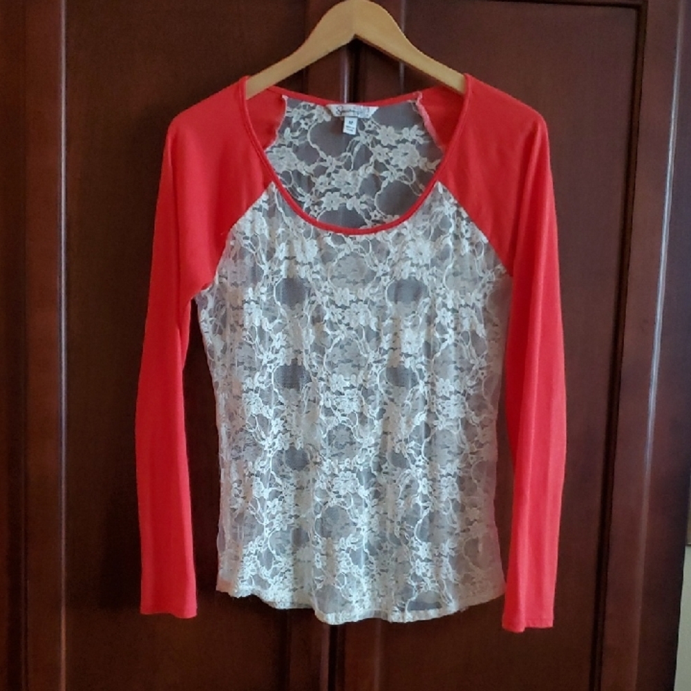 Speechless Red and Cream Lace Women's Top